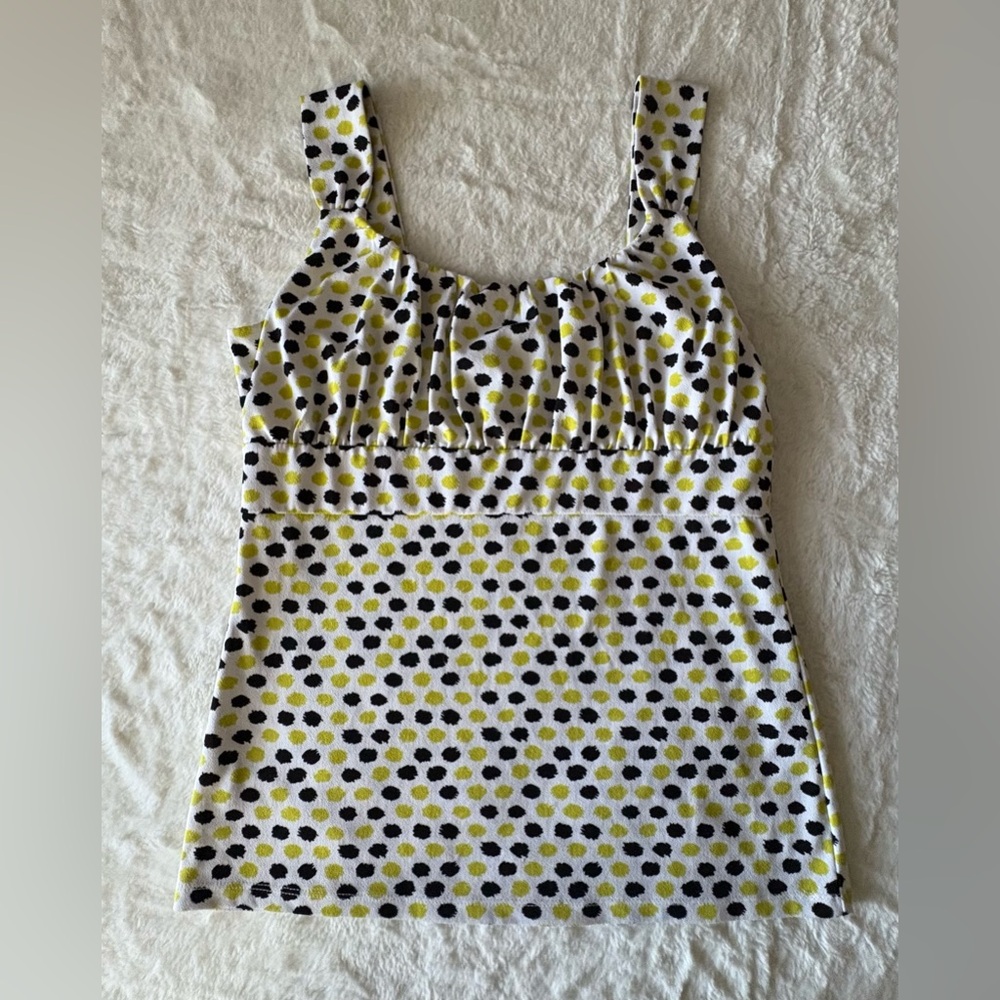 Ann Taylor Yellow and Black Dot Tank Top